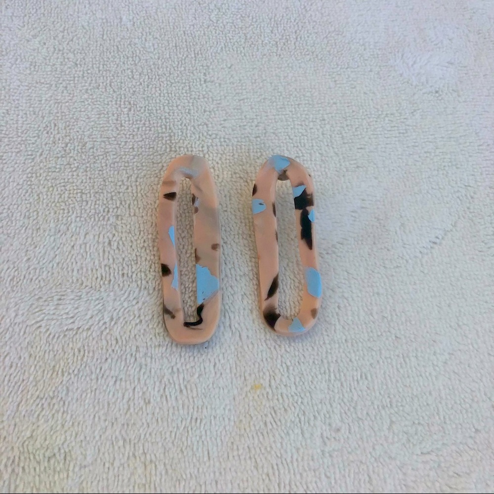 Funky Oval Handmade Earrings Peach Blue Tonals